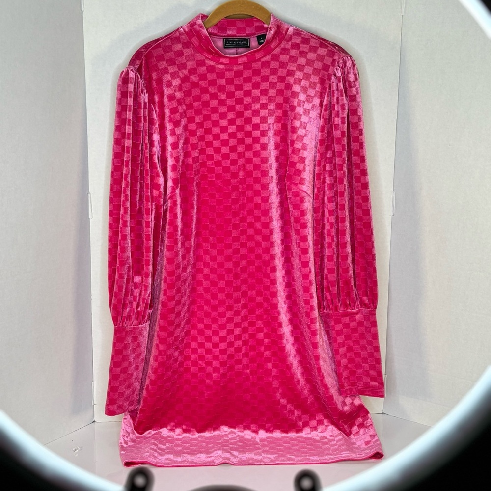 G by GIULIANA - BLACK LABEL-Pink Checkered  Pattern Long Sleeve  Size L  Dress